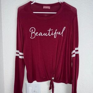 Ragdoll Burgundy Beautiful Tie Front Long Sleeve Top Size Medium